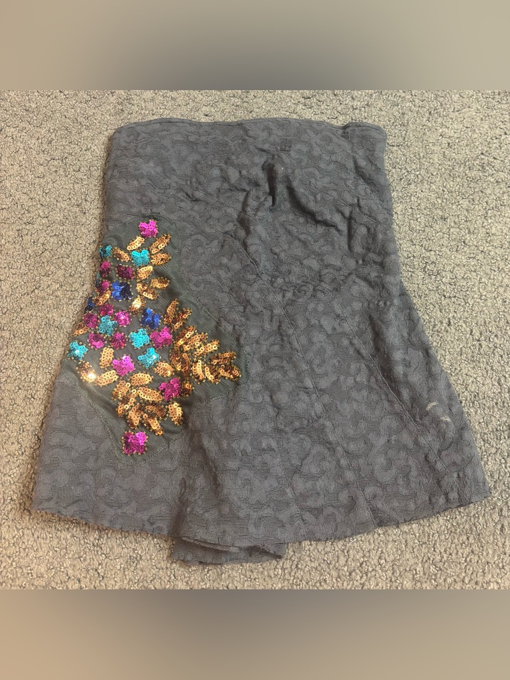 Free People Lace Sequin Tube Top Embellished Grey Boho Small New